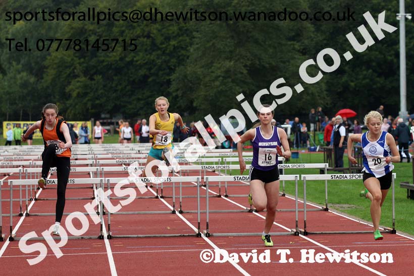 Womens and Girls hurdles at the Northern Inter-Counties under-17s and 15s at Witton Park, Blackburn. Photo: David T. Hewitson/Sports for All Pics